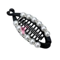 Accesoriu tip banana pentru prins parul din plastic PZS008AA - Neagra cu perle si strasuri